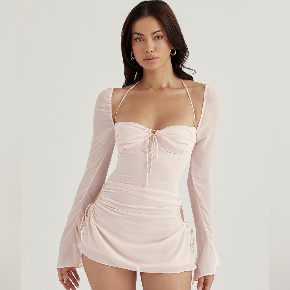Pink Quartz Chiffon Cutout Halter Mini Dress House of CB